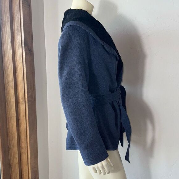 Vintage 1930’s 1940’s Blue Wool Double Breasted Belted Jacket Large Collar Size - Picture 6 of 15